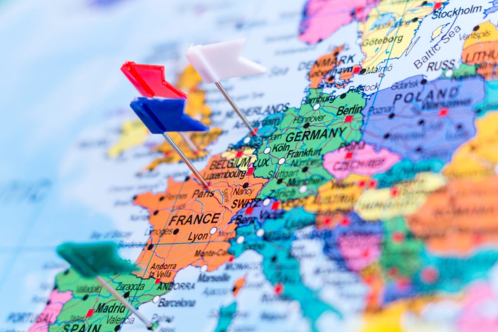Map of Europe with pins